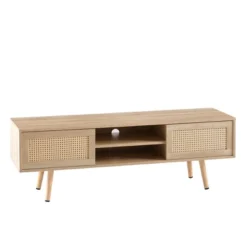 Rattan TV Stand, Entertainment Center With Sliding Doors, TV Console Cabinet With Adjustable Shelf, Natural-ModernLuxe -ModernLuxe GUEST 003e6071 62f9 4f4b 8a33 d587f1371ff7