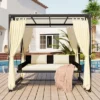 Patio Outdoor 3-Seat PE Rattan Swing Bed With Adjustable Curtains-ModernLuxe -ModernLuxe GUEST 00e5f565 2227 46f0 921d bac9511f6448