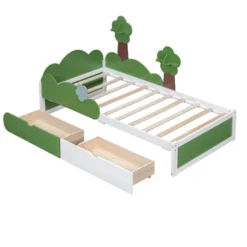 Twin Size Bed With Grass Hill And Trees Decor, White+Green - ModernLuxe -ModernLuxe GUEST 013ae082 309a 4cd3 b5be 97b0dd7c4082