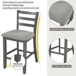 5-Piece Wooden Counter Height Dining Set With Padded Chairs And Storage Shelves-ModernLuxe -ModernLuxe GUEST 01e185ef 3540 4da1 aecc a0639563a607