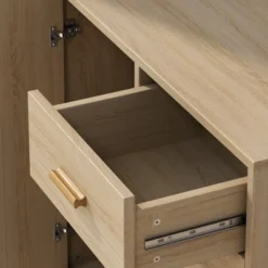 Wooden Cabinet With 4 Drawers And Rattan Decorative Doors, Natural - ModernLuxe -ModernLuxe GUEST 01eca1fb 6818 4267 9c46 c61d643e080d