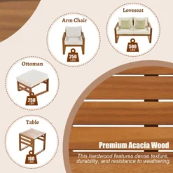 Outdoor Patio Wooden 6-Piece Talking Set With Footrest And Cushion For Backyard, Poolside, Balcony - ModernLuxe -ModernLuxe GUEST 01f4f31e 98c3 4628 9a84 2517c41df7cd