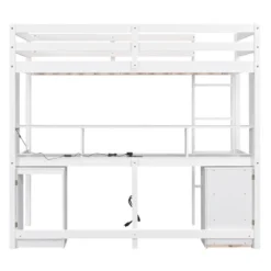 Loft Bed With Multi-Function Storage Table, LED Lights, Bedside Tray And Charging Station, White - ModernLuxe -ModernLuxe GUEST 026dbc1b c1e3 4184 ac25 39d2cb3e85d5