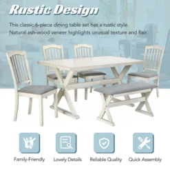 6 PCS Rustic Wood Dining Table Set, Rectangular Trestle Table With 4 Upholstered Chairs & Bench-ModernLuxe -ModernLuxe GUEST 0295793a 956c 427f b45e 20c8c41d78d9