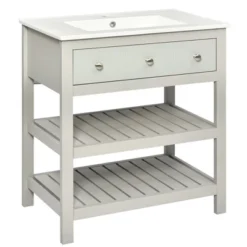 30" Bathroom Vanity With Ceramic Basin Sink, Drawer And 2-Tier Storage Shelf, Gray - ModernLuxe 12 30" Bathroom Vanity With Ceramic Basin Sink, Drawer And 2-Tier Storage Shelf, Gray - ModernLuxe -ModernLuxe GUEST 02ec349e c3b2 4ed4 a00f 958d7257b8e8
