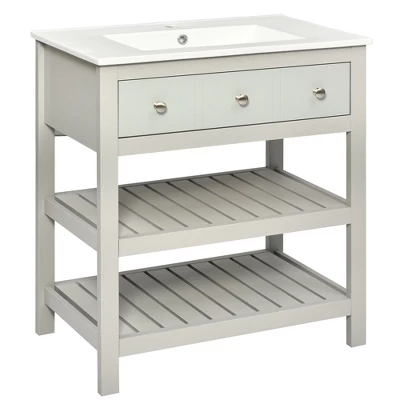 30" Bathroom Vanity With Ceramic Basin Sink, Drawer And 2-Tier Storage Shelf, Gray - ModernLuxe 5 30" Bathroom Vanity With Ceramic Basin Sink, Drawer And 2-Tier Storage Shelf, Gray - ModernLuxe - Image 3