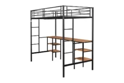 Metal Twin Size Low Loft Bed With Storage Shelf And Table, Black - ModernLuxe -ModernLuxe GUEST 02f62bd5 b024 446e 8974 db37cbca8f34