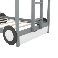 Twin Over Twin Car-Shaped Bunk Bed With Wheels, Drawers And Shelves, Gray - ModernLuxe -ModernLuxe GUEST 0314ab90 45c8 49c2 97d2 dfd41d70d869