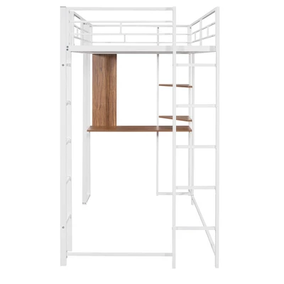 Twin Metal Loft Bed With 2 Shelves And Desk - ModernLuxe 10 Twin Metal Loft Bed With 2 Shelves And Desk - ModernLuxe - Image 8
