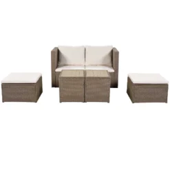 Outdoor Patio 6-Piece PE Wicker Sectional Sofa With 2 Coffee Tables, Brown Wicker + Beige Cushions - ModernLuxe -ModernLuxe GUEST 03ad4624 a7a1 477b a349 99686a772ddb