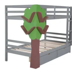 Twin-Over-Twin Bunk Bed With A Tree Decor And Two Storage Drawers-ModernLuxe -ModernLuxe GUEST 03cd6975 5f79 4ee5 b04d 823772e42455