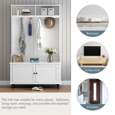 40" 3-in-1 Design Hall Tree With 4 Hooks, Coat Hanger And Entryway Storage Bench - ModernLuxe 6 40" 3-in-1 Design Hall Tree With 4 Hooks, Coat Hanger And Entryway Storage Bench - ModernLuxe - Image 4