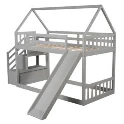 Twin Over Twin Bunk Bed In House Shape With Slide And Storage Staircase-ModernLuxe -ModernLuxe GUEST 04ce68a6 c75b 437b a293 8e1a3fd18cbf