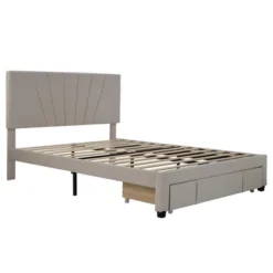 Queen Size Velvet Upholstered Platform Bed With A Big Drawer - ModernLuxe -ModernLuxe GUEST 053c2d1e e3e3 4558 bda8 ff80fd8d0a25