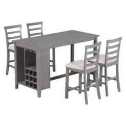 5 PCS Wood Counter Height Dining Table Set With Integrated 9 Bar Wine Compartment, Wineglass Holders And Padded Chairs-ModernLuxe 18 5 PCS Wood Counter Height Dining Table Set With Integrated 9 Bar Wine Compartment, Wineglass Holders And Padded Chairs-ModernLuxe -ModernLuxe GUEST 058188fa 3f3f 4b73 a661 8a14942697f0