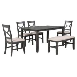 6 PCS Farmhouse Wood Dining Table Set With Table And Upholstered Chairs-ModernLuxe -ModernLuxe GUEST 05c84b81 8633 41dc 82d2 aaea811d7501