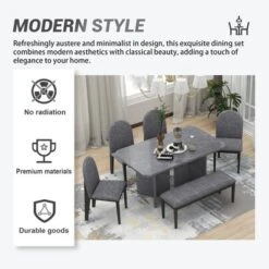 6 PCS Wood Dining Table Set With Faux Marble Veneer Table And Upholstered Chairs-ModernLuxe -ModernLuxe GUEST 068f9d9f 80ff 43e6 9f93 56fc626ebe96