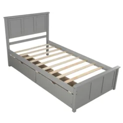 Twin Size Wood Platform Storage Bed With Two Drawers On Wheels-ModernLuxe -ModernLuxe GUEST 06dc8d78 1e79 4953 b7bb af646ce28f90