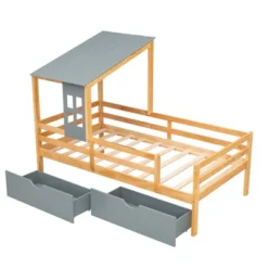 Twin Size House Low Loft Bed With Two Storage Drawers - ModernLuxe -ModernLuxe GUEST 0775eda5 6ab0 475a 8699 8999183c9ae7