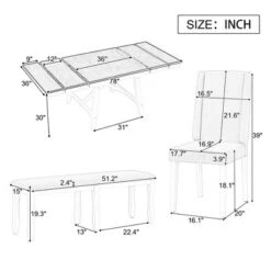 6 PCS Classic Wood Extendable Dining Table Set, Rectangular Table With 4 Upholstered Chairs & Bench, Gray+White-ModernLuxe -ModernLuxe GUEST 0861dc4a bc22 40a2 b00e 82c6c19dfc48