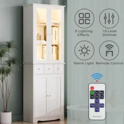 3-Tier Modern Home Office Large Storage Bookshelf With LED Lights, White - ModernLuxe -ModernLuxe GUEST 087978cf 6651 408b 9b42 92040a5ac011