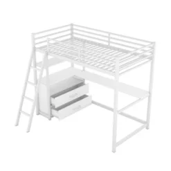 Twin Size Metal Loft Bed With Desk, Shelves And Two Built-in Drawers - ModernLuxe -ModernLuxe GUEST 098b7020 3611 4615 828b 81b8b85ecfb4