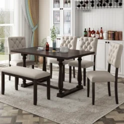 6-Piece Dining Table And Chair Set With Special-Shaped Legs And Foam-covered Seat - ModernLuxe -ModernLuxe GUEST 0997bb11 34f8 4fdb b7d8 24d1c3bd9ce9