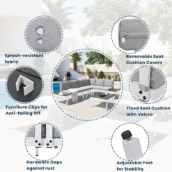 Industrial Aluminum Outdoor Patio Furniture Set Of 5 With End And Coffee Tables, White+Gray - ModernLuxe -ModernLuxe GUEST 09db5049 f1c4 4c9c 90ea 2ef2b8b1d994