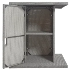 5-Piece Patio Rattan Dining Table Set , Counter Height PE Wicker Square Table Set With Storage Shelf And 4 Padded Stools, Gray-ModernLuxe 19 5-Piece Patio Rattan Dining Table Set , Counter Height PE Wicker Square Table Set With Storage Shelf And 4 Padded Stools, Gray-ModernLuxe -ModernLuxe GUEST 0a3e9ef4 10d8 417b 9812 86b53d35db73