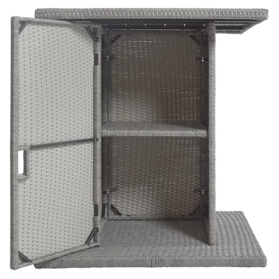 5-Piece Patio Rattan Dining Table Set , Counter Height PE Wicker Square Table Set With Storage Shelf And 4 Padded Stools, Gray-ModernLuxe 7 5-Piece Patio Rattan Dining Table Set , Counter Height PE Wicker Square Table Set With Storage Shelf And 4 Padded Stools, Gray-ModernLuxe - Image 6