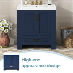 30" Bathroom Vanity With Single Sink, Drawer And Double Sided Storage Shelf, Navy Blue - ModernLuxe 15 30" Bathroom Vanity With Single Sink, Drawer And Double Sided Storage Shelf, Navy Blue - ModernLuxe -ModernLuxe GUEST 0a54bac3 c293 4da0 a712 e10f3d341664