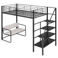 Twin Size Metal Loft Bed With Bench And Storage Staircase, Black-ModernLuxe -ModernLuxe GUEST 0ab72543 b24d 4cd3 a26a 2af1116ca5e0