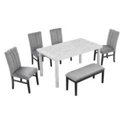 6 PCS Dining Table Set With Marble Veneer Table And 4 Flannelette Upholstered Dining Chairs & Bench-ModernLuxe -ModernLuxe GUEST 0b9dcd9f 83e7 4efa 8740 7fdfd3b8e30f