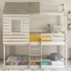 Twin Over Twin Wooden Bunk Bed With Roof, Window, Guardrail And Ladder - ModernLuxe -ModernLuxe GUEST 0bcf02cd a3d6 44ad b87a 7fd82b6c3176