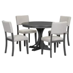 5 PCS Retro Round Dining Table Set With Curved Trestle Style Table And 4 Upholstered Chairs-ModernLuxe -ModernLuxe GUEST 0bfc19f1 d5f7 435d 8b9e 74c31d7728de