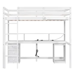Loft Bed With Multi-Function Storage Table, LED Lights, Bedside Tray And Charging Station, White - ModernLuxe -ModernLuxe GUEST 0c075bc0 b4b6 4dab bf99 034fe6432e51