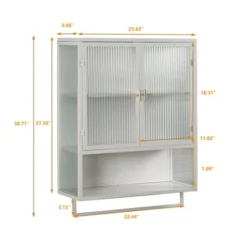 23.62" Glass Door Wall Cabinet With 2-Tier Enclosed Storage, Open Shelves And Towel Rack, White - ModernLuxe -ModernLuxe GUEST 0c142870 b940 4d23 abcb 5958fea59919