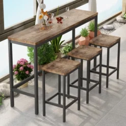 Modern Design Kitchen Long Dining Table Set With 3 Stools - ModernLuxe