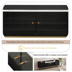 Stylish Design TV Stand For TVs Up To 65" With Fluted Glass, Cultured Marble Top And Gold Framed Base - ModernLuxe -ModernLuxe GUEST 0da2ea00 dab2 477e 9834 155141119c46