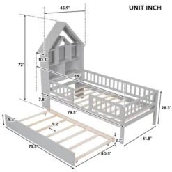 Twin Size House-Shaped Headboard Platform Bed With Barrier Rail And Trundle - ModernLuxe -ModernLuxe GUEST 0e258129 114a 4513 b25e e2eb2e93e72a
