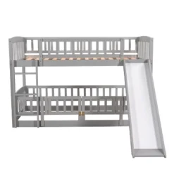 Twin Over Twin Wood Low Bunk Bed With Slide And Ladder-ModernLuxe -ModernLuxe GUEST 0e6e4c91 e16c 4fd5 8d6a 05f53263a2b9