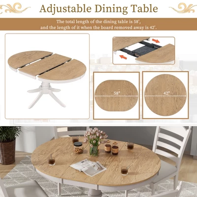 5-Piece Vintage Wood Extendable Dining Table Sets With 4 Upholstered Dining Chairs - ModernLuxe 7 5-Piece Vintage Wood Extendable Dining Table Sets With 4 Upholstered Dining Chairs - ModernLuxe - Image 5