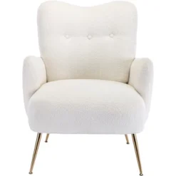 Modern Accent Chair With Golden Metal Legs, High Back Armchair In Teddy Short Plush Particle-ModernLuxe -ModernLuxe GUEST 100d4cd0 b867 48cf b65f f8ab604a0aa8