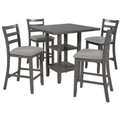 5-Piece Wooden Counter Height Dining Set With Padded Chairs And Storage Shelves-ModernLuxe -ModernLuxe GUEST 1083e0c0 507b 481f ad6f 116f916db6ec