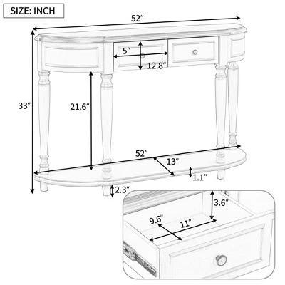 Retro Circular Curved Design Wooden Console Table With Open Style Shelf And Two Top Drawers-ModernLuxe 5 Retro Circular Curved Design Wooden Console Table With Open Style Shelf And Two Top Drawers-ModernLuxe - Image 3