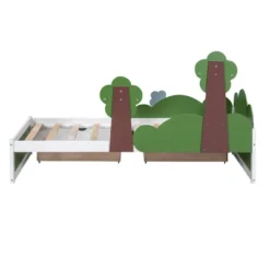 Twin Size Bed With Grass Hill And Trees Decor, White+Green - ModernLuxe -ModernLuxe GUEST 11520571 fffd 413c a26a 46afd16467f9