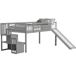 Twin Size Loft Bed With Staircase, Safety Guardrails And Slide-ModernLuxe -ModernLuxe GUEST 117bafb7 2d3d 439e a890 580267b9e989