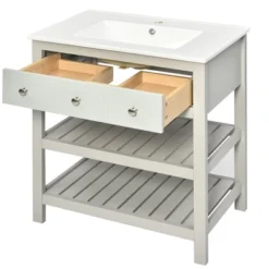 30" Bathroom Vanity With Ceramic Basin Sink, Drawer And 2-Tier Storage Shelf, Gray - ModernLuxe 14 30" Bathroom Vanity With Ceramic Basin Sink, Drawer And 2-Tier Storage Shelf, Gray - ModernLuxe -ModernLuxe GUEST 11cf47ef 21cf 43d7 ad0c c0711304037d