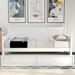 Twin Size Wood Daybed With Trundle Bed-ModernLuxe