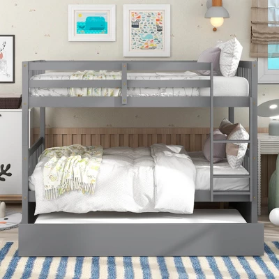 Full Over Full Bunk Bed With Trundle Bed And Ladder-ModernLuxe 4 Full Over Full Bunk Bed With Trundle Bed And Ladder-ModernLuxe - Image 2